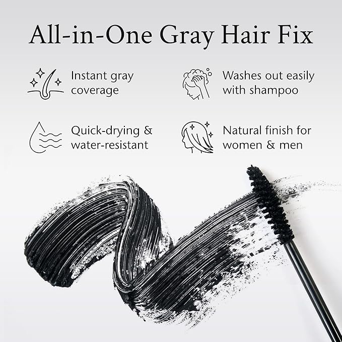 Boyd’s Brush It Away | Grey Hair Root Touch Up for Women & Men | Temporary Hair Color Mascara | Quick-Dry Water-Resistant Concealing Formula | Black, 5-Pack