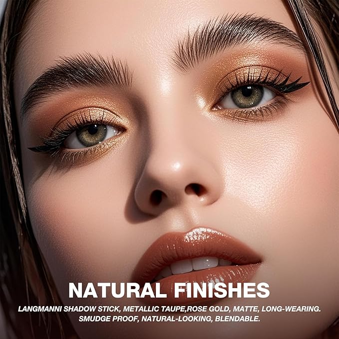 LANGMANNI 4Colors Dual-Ended Cream Eyeshadow Stick Set – Silky Smooth, Waterproof & Transfer-Proof, Built-in Blender Brush, All-Day Matte & Shimmer Wear Eye Makeup(#5+6+7+8)