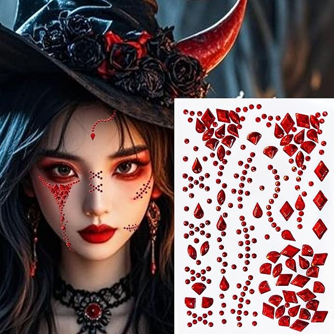 Scar Face Gems Glitter Tattoo for Eye Corner and Forehead Bindi Rhinestone Face Jewelry Rave Party Decorations For Women Kids, 3-Pack