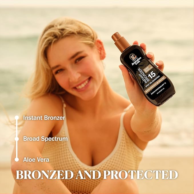 Australian Gold Spray Gel Sunscreen with Instant Bronzer SPF 15, 8 Ounce | Moisturize & Hydrate Skin | Broad Spectrum | Water Resistant | Non-Greasy SPF 15 8 Fl Oz (Pack of 1)