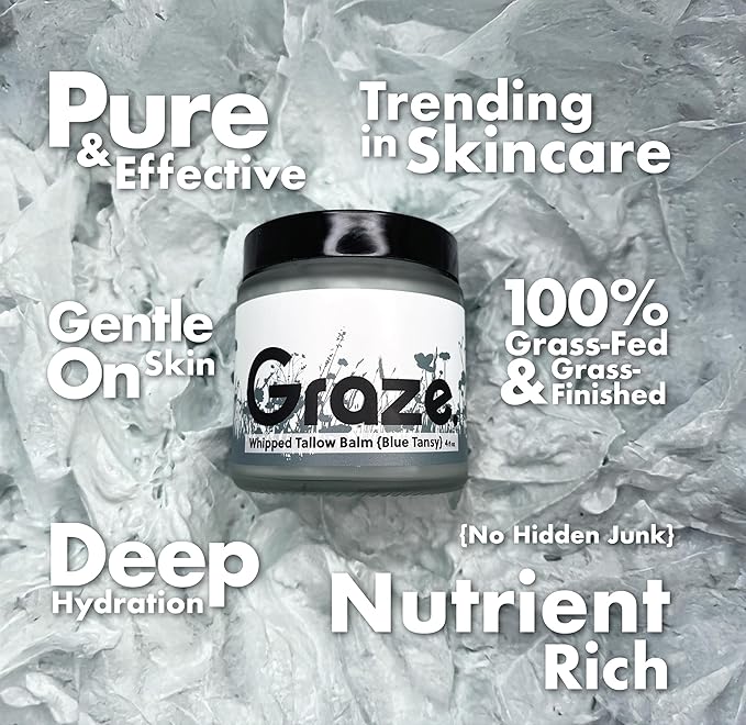 Graze. Skincare: Handmade Organic Whipped Tallow Balm (Blue Tansy)