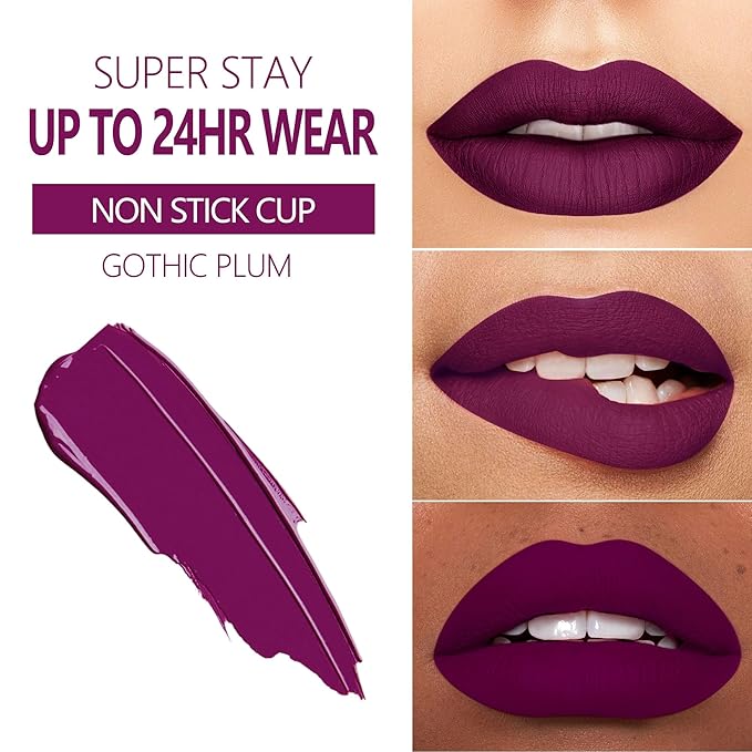 MAKI YIKA Dark Purple Lipstick for Women Color Stay Long Lasting Lipsticks No Smudge Matte Liquid Lipstick Transferproof Cruelty-Free Lip Color for Mother's Day,GOTHIC PLUM