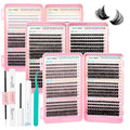 GEMERRY Lash Clusters Kit 1733Pcs Fluffy Lash Clusters Thick Eyelash Clusters Eyelash Extension Kit with Waterproof Bond and Seal Tweezers for Beginners(30D-200D+Spike+Bottom)