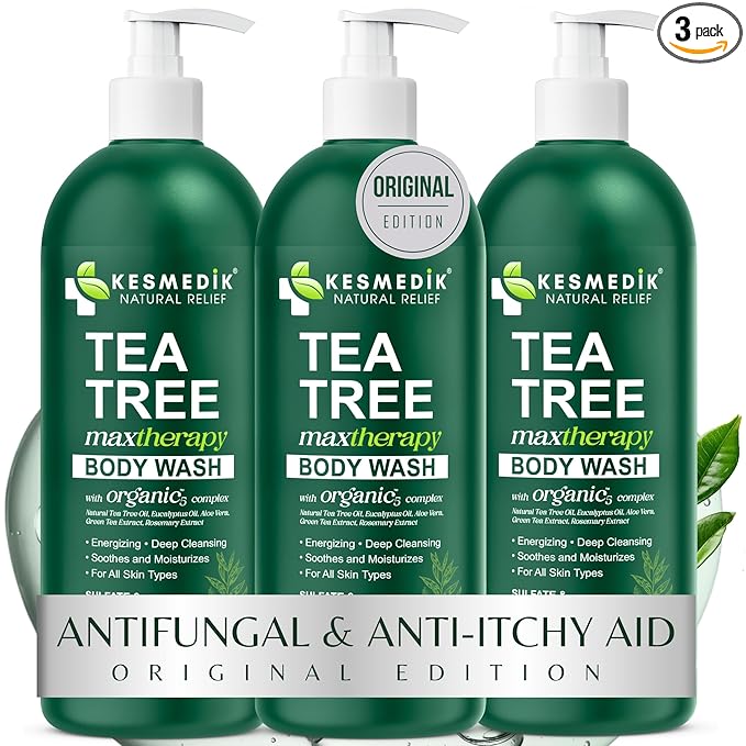 KESMEDIK Tea Tree Body Wash MaxTherapy, Itchy Skin Relief Soap, Soothes Jock Itch, Athlete's Foot, Acne, Eczema, Psoriasis & Sensitive Skin, Intimate Wash, Men & Women, 3-Pack, Original Edition