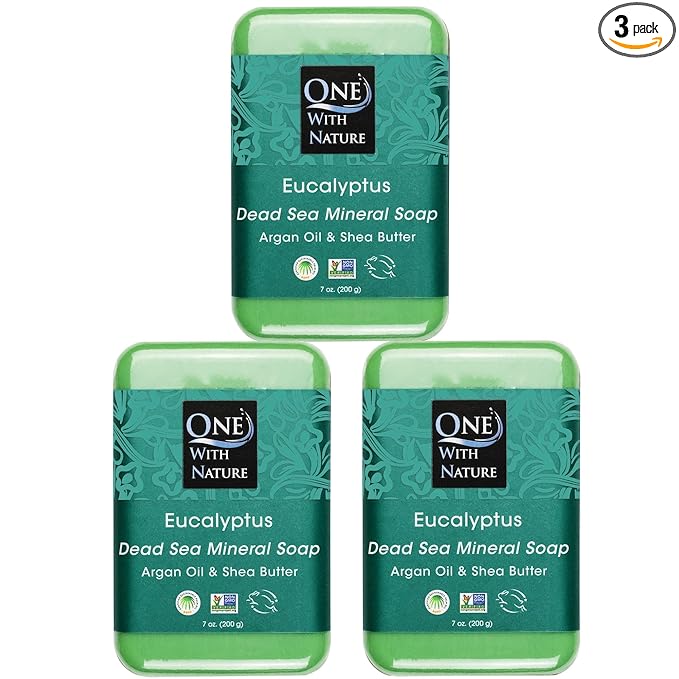 One With Nature Eucalyptus Soap 7oz 3-Pack – Rejuvenating and Exfoliating Soap Bar with Dead Sea Salt for Face & Body, for Men & Women