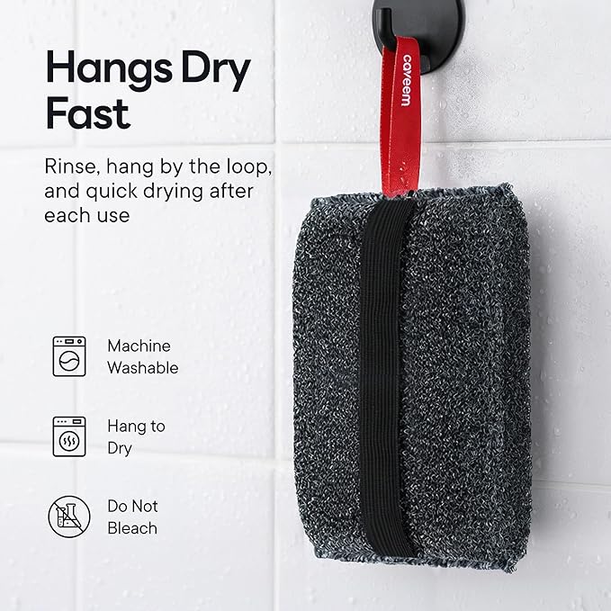 Caveem Exfoliating Body Scrubber, Rough Body Exfoliator for Effective Exfoliating, Dead Skin Remover, Body Exfoliating Sponge, Bath and Body Buffer, Bath Sponge for Shower - 2 Pack (Dark Grey)
