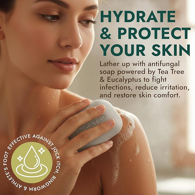 Antifungal Soap Pack of 2 | Medicated Jock Itch Treatment, Fights Ringworm & Athlete's Foot | Antifungal Soap Includes Scrubber for Deeper Cleansing & Exfoliation | Tea Tree Oil 1% Tolnaftate