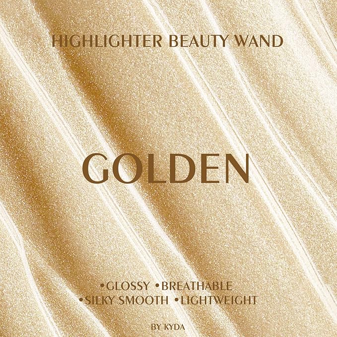 KYDA Liquid Highlighter Wand, Buildable Glow Face Illuminator, Shimmer Highlighter Bronzer Makeup Stick, Smooth Blendable Coverage with Cushion Applicator, Golden, 06 fl oz