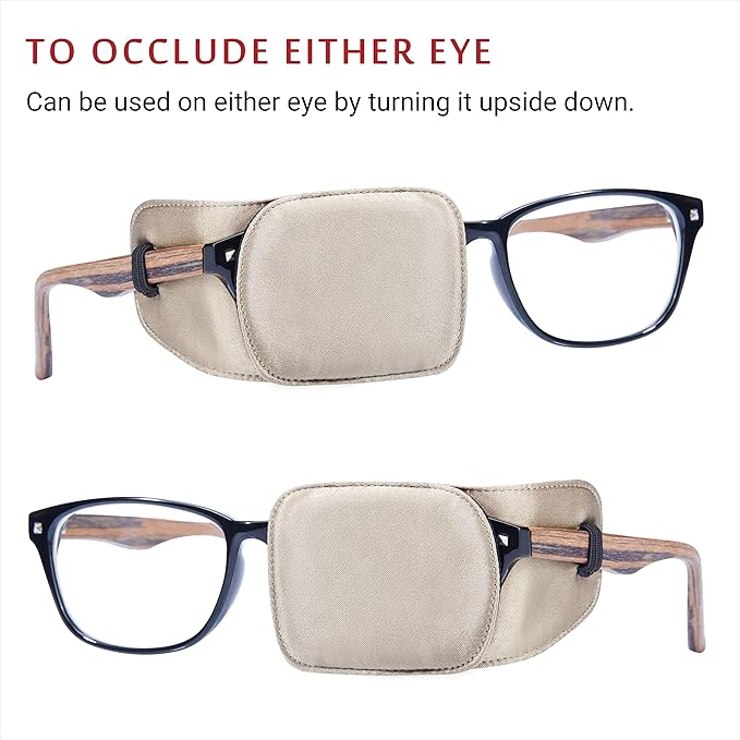Astropic 2Pcs Silk Eye Patches for Adults Kids Glasses to Cover Either Eye (Medium, Khaki)