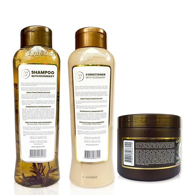 ANYELUZ Rosemary Shampoo, Conditioner and Hair Mask set, with Hyaluronic Acid and Rosemary, with Natural Extracts for All Hair Types
