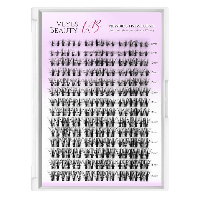 VEYESBEAUTY Lash Clusters Eyelash Extensions Thin & Invisible Band DIY Individual False Eyelashes Newbie's Five-Second Series Wispy Lash Tray for Self-application, Whisper Lashes 8-16mm Mixed Length