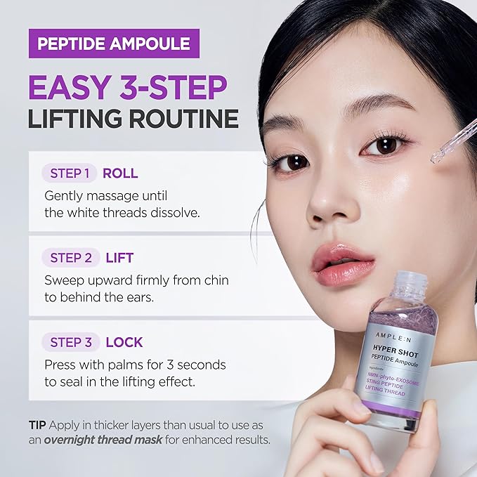 AMPLE:N Hyper Shot Peptide Ampoule - Korean Face Serum for Sagging Skin - Lifting, Firming, Elasticity with 2000ppm Peptide Complex Collagen Niacinamide Centella, Thread Technology, 2.7 fl.oz.