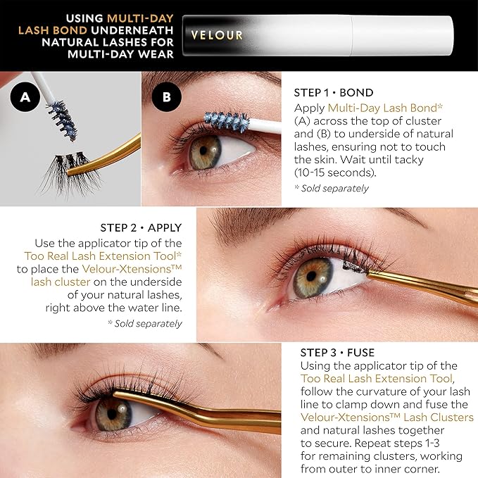 Velour-Xtensions™ Lash Clusters, 18 Individual Cluster Eyelash Extensions, Lightweight & Fluffy Lash Extensions, Soft & Comfortable Eyelash Clusters, Natural Lashes All Eye Shapes (Volume)