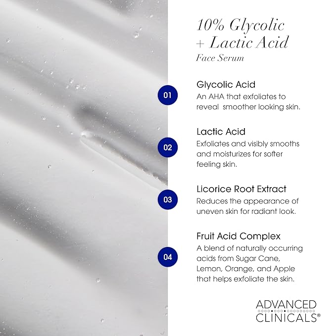 Advanced Clinicals Tea Tree Oil For Face + Vitamin C Serum + Exfoliating 10% Glycolic Acid + Lactic Acid Serum 3PC Skincare Set For Women & Men | Anti Aging Serums To Brighten, Exfoliate, & Hydrate