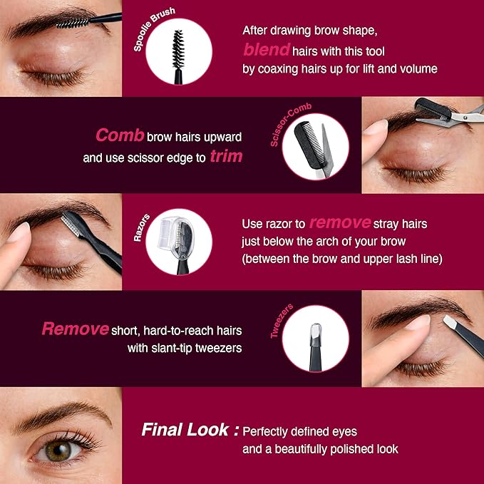 i-ENVY All-in-One Beautiful Tool Kit for Expert Eyebrow Shaping and Grooming, Precision Eyebrow Shaping Tools, Includes Brow Brushes, Scissor-Comb, Tweezers, Razor