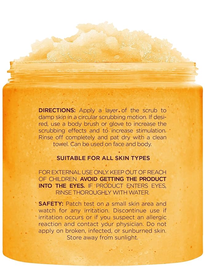 Brooklyn Botany Peach Bellini Honey Sugar Scrub for Body 10 oz – Deeply Hydrating and Gently Exfoliating Body Scrub for Women and Men – Moisturizing and Nourishing the Skin