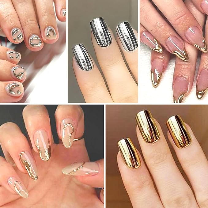 Chrome Nail Powder 6 Colors Metallic Chrome Powder for Nails Brown Bronze Gold Mirror Effect Rubbing Pigment Dust Fall Nail Art Glitter Set for Gel Polish Nail Art Design Manicure Decoration