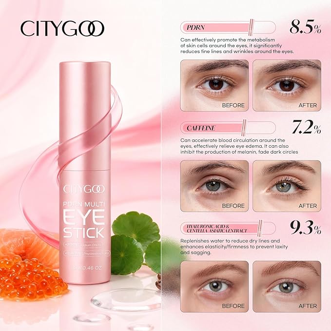 CITYGOO PDRN Volume Multi Balm: Caffeine & Volufiline Powered Stick for Dark Circles & Puffiness - Collagen Anti-Wrinkle & Hydrating Care for Eyes Face & Neck - Plumping & Firming 13g/0.46oz