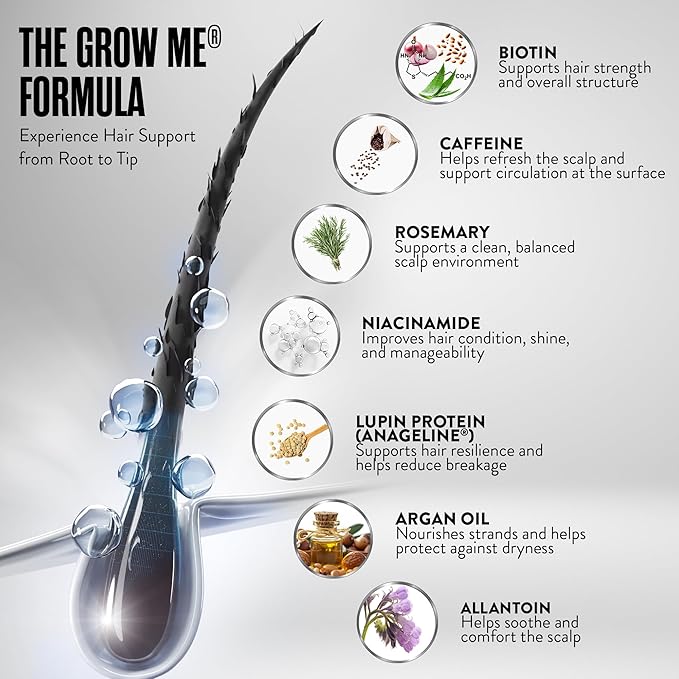 Watermans Grow Me Organic Hair Growth Shampoo for Men & Women – Strengthening & Moisturizing with Biotin, Rosemary, Caffeine & Argan Oil for Fuller, Thicker-Looking Hair (8.45 fl oz)