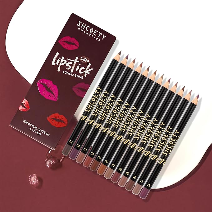 SHCOETY 24 Pcs Matte Lip Liner Set, Waterproof Longwear Lip Pencils, Smooth Soft High Pigmented Natural Lip Makeup (SH8007X+SH012X)