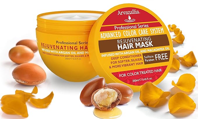 Arvazallia Rejuvenating Hair Mask and Deep Conditioner For Color Treated Hair with Argan Oil and Macadamia Oil Sulfate Free & Paraben Free (Pack of 2)