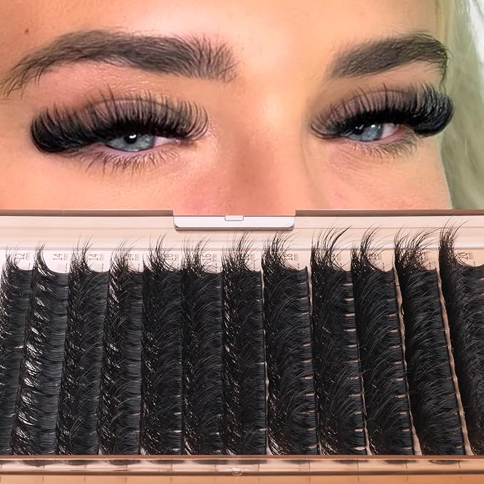 Geeneiya 200D Lash Clusters Kit Thick Lash Extension Kit 10-20mm Wispy Cluster Eyelash Extensions Individual Eyelashes Kit with Lash Bond and Seal DIY Lashes Applicator for Beginners
