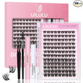 Uilulu Lash Clusters Kit for DIY Lash Extension at Home, False Eyelashes Set with Bond Seal, Lash Remover, Brush, Tweezers, D Curl Wispy Individual Clusters Eye Lash Extensions Kit (U10 Kit)