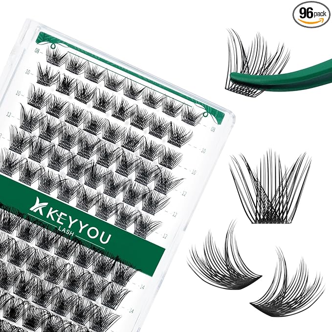 Lash Clusters 96pcs Individual Lashes Y03 D Curl 8-18MIX Cluster Lashes KEYYOU Volume Wispy Lash Extension Soft&Comfortable Easy DIY at Home(Y03 D-8-18MIX)
