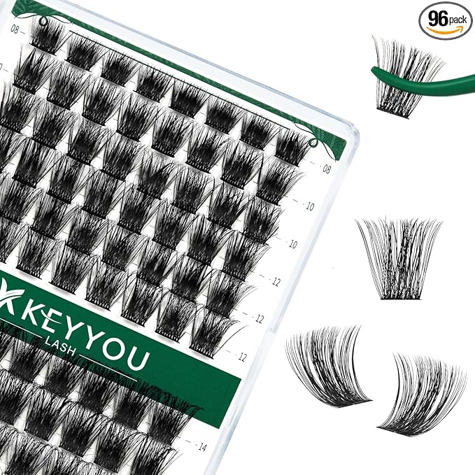 Lash Clusters,96 Pcs Cluster Lashes D Curl 8-18MIX DIY Lash Extensions Eyelash Clusters,KEYYOU Volume Wispy Individual Lashes Soft&Comfortable Easy DIY at Home(Y05,D-8-18MIX)