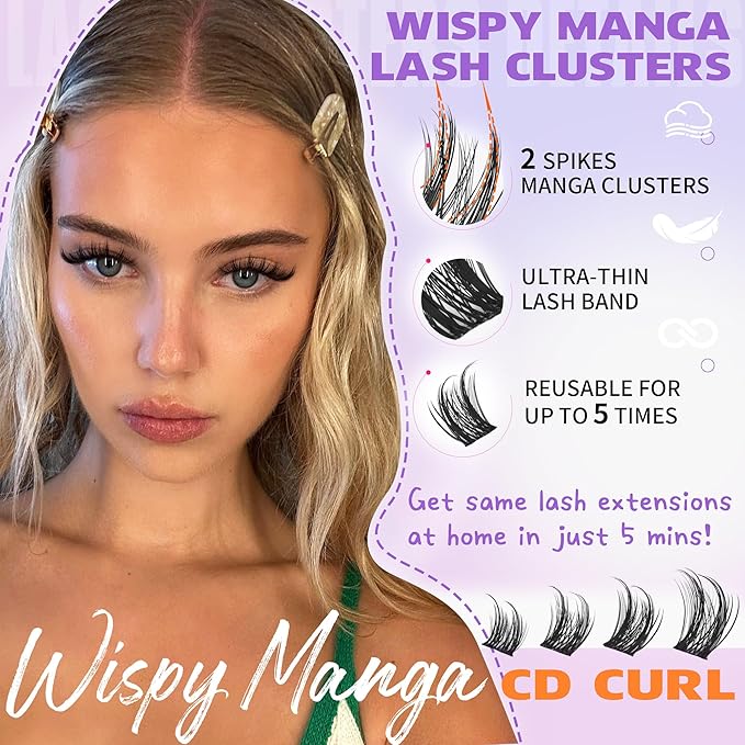 EYDEVRO Manga Lash Clusters Kit Wispy Natural Cluster Eyelash Extensions 10-16mm Fairy Eyelash Clusters Kit Lash Extension Kit Soft Thin Band Individual Lashes Lash Bond and Seal Lash Tweezers Brushes
