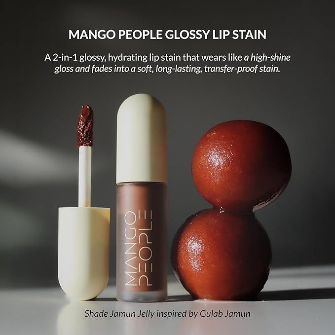 Mango People Hydrating Glossy Fruit Lip Stain, Long Lasting Tint & Oil Stain, Lightweight Lip Makeup with High-Shine Finish for Soft, Smooth and Nourished Lips - Jamun Jelly