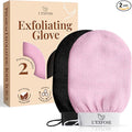 L'Exfose Kessa Hammam Deep Exfoliating Glove for Shower - Korean Exfoliating Mitt Body Scrubber Ideal for Dead Skin Remover, Keratosis Pilaris & Self-Tanning (Black & Pink)