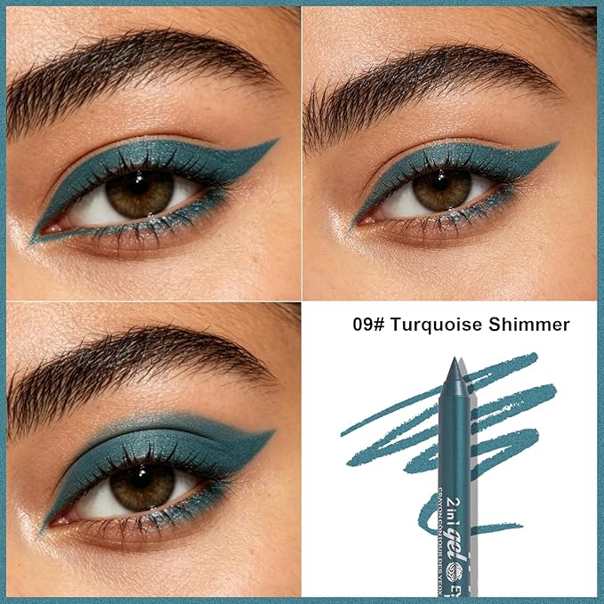Turquoise Glimmer Eyeliner Pencil,Smudge-proof Waterproof Long Lasting Eye Liner, High-Pigmented Smooth Creamy Formula for Mature Women, Eyes Makeup Pen Includes Sharpener-#9Turquoise Glimmer
