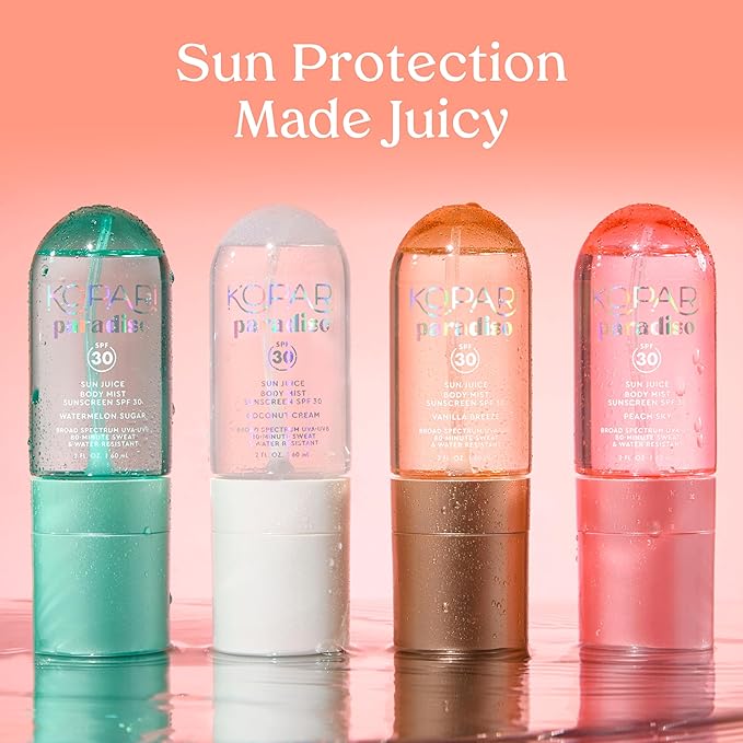 Kopari Paradiso Sun Juice SPF 30 Body Mist – Coconut Cream | Clear Non-Sticky Broad-Spectrum Sunscreen Mist, 80-Min Water-Resistant
