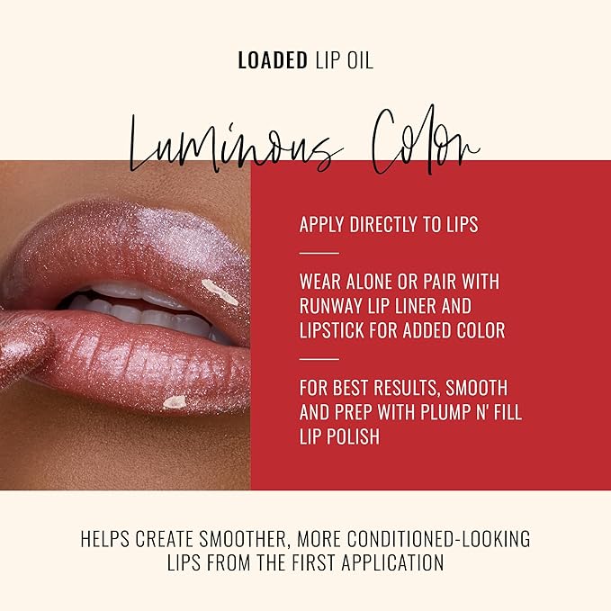 Runway Rogue Loaded Lip Oil, Hydrating and Plumping Lip Shimmer Oil with Tri-Peptide Formula, Soft Sable Rose Shimmer, ‘Center Stage’