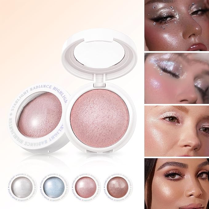 Brown Chromatic Highlighter, Face Glitter Starlight Radiance Chromatic Highlighter, Long Lasting High Pigmented Waterproof Multi-function Glitter Eyeshadow Rainbow Face Paint, #04