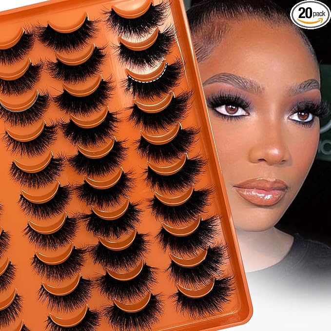 Mink Lashes Cat Eye 3D Faux Mink Fluffy Eyelashes 18mm Dramatic Volume Fake Cat Eyelashes Full Strips Lash C Curl False Lashes Strips Mink Lash Pack 20 Pairs 2 Styles Mixed YH312