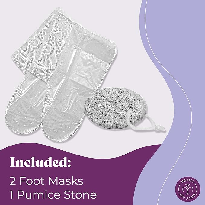 Foot Peel Mask with Pumice Stone, 2 Pack - For Dry, Cracked and Calloused Feet - Lavender Scent - With Plant Extract for Baby Soft Feet - Home Spa Treatment