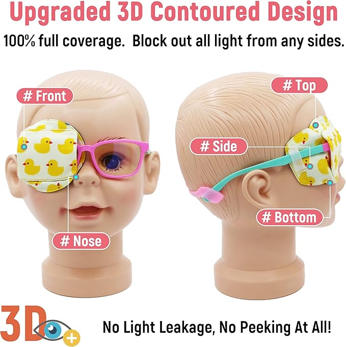 Astropic 3D Cotton & Silk Eye Patch for Kids | Girls Eye Patch for Glasses | Medical Eyepatch for Children with Lazy Eye (Yellow Duck, Right Eye)