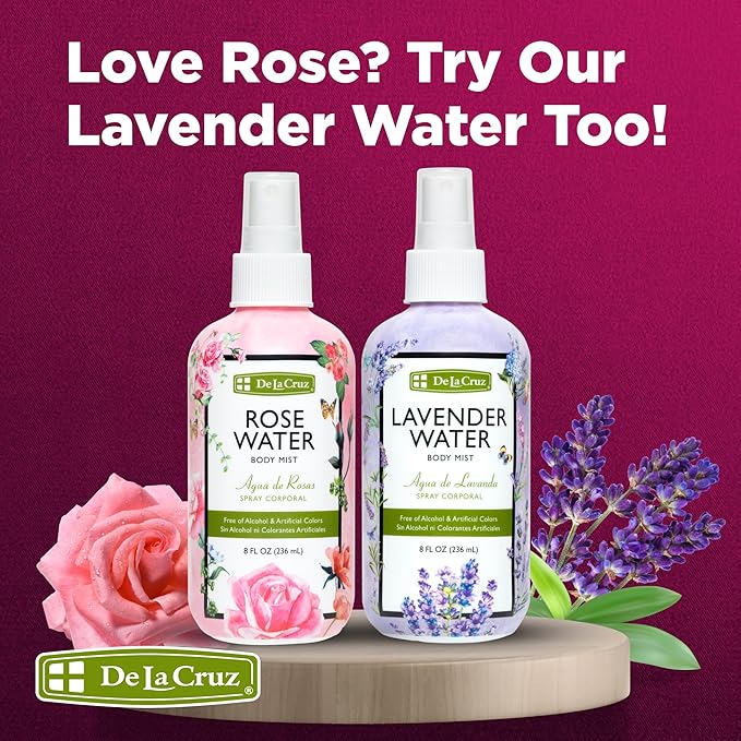 De La Cruz Pure Rose Water Body Mist,Rosewater Spray for Face, Skin & Hair,Toner & Rose Water for Hair Alcohol Free, Paraben Free 8 fl oz (1 Bottles)