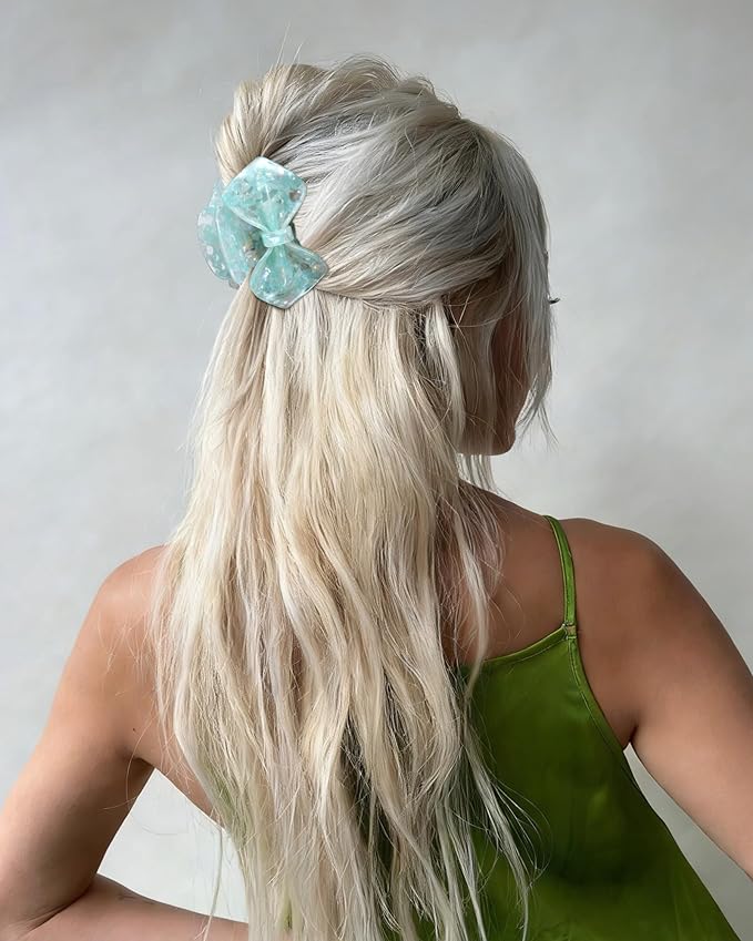 ACECHA Cute Bow Claw Clip - 3.1 Inch Sparkly Hair Claw Clips for Women, Non-slip Hairclips for Thin and Thick, Elegant Hair Accessories for Wedding Prom Party (Green)