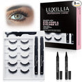 Luxillia SMARTLASH Self Adhesive Lash Clusters Kit - 5 Pairs Press On Lashes with 2 Clear Adhesive Eyeliners & Tweezers, No Glue Needed Eyelashes for Beginners - Waterproof DIY Lash Extension Kit