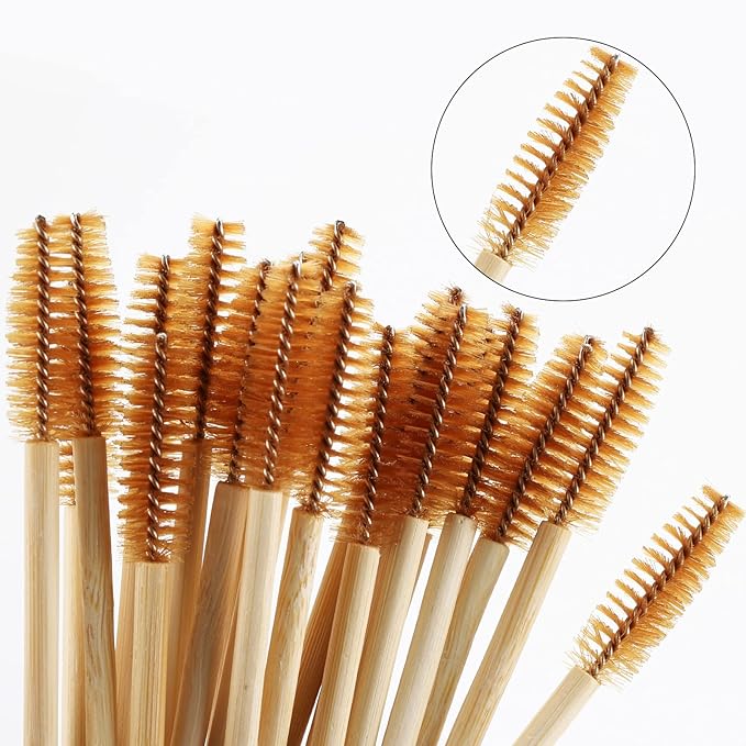 100 Pcs Disposable Mascara Wands, Bamboo Spoolies Brush for Eyelash Extensions, Spooly Eyelash Eyebrow Brushes Lash Wand Applicator Makeup Kits, Brown