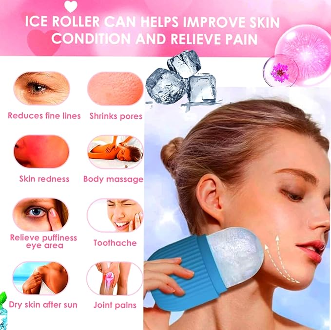 ARSA Pack of 3 - Ice Roller for Face, Eyes, Body Massage. Natural Cold Therapy to Eliminate Puffiness, Dark Circles, Wrinkle. Promotes Blood Circulation for Glowing, Soft (Pink, Purple & Blue)