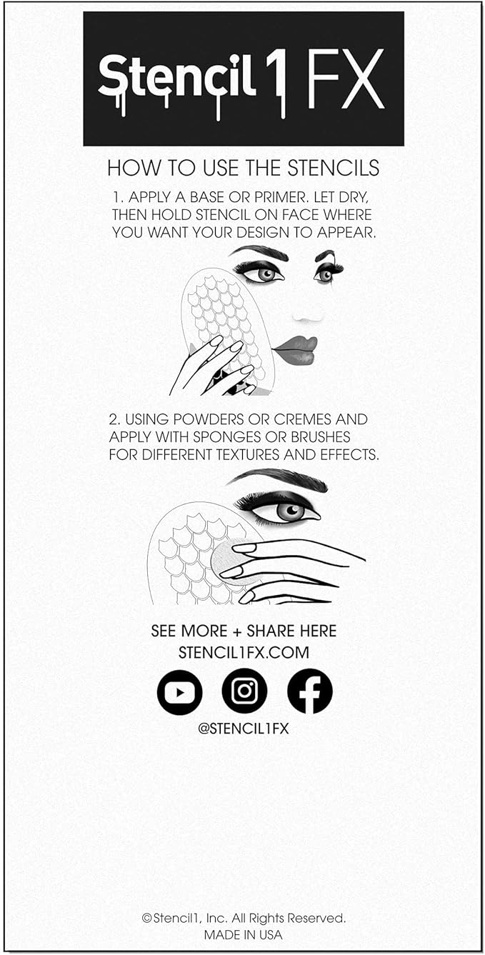 Stencil1FX - Mermaid Scales Eye Makeup Stencil for Costumes, Dress Up, Halloween, Cosplay, Face Painting, Raves, Festivals, Parades, Parties