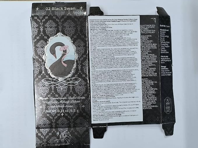 Flower Knows Swan Ballet Six-Color Makeup Palette,Black Red Face Makeup Palette with 4 Matte + 2 Shimmer Shades,Blendable Smooth Cute Make Up,0.23 Oz(02 Black Swan)