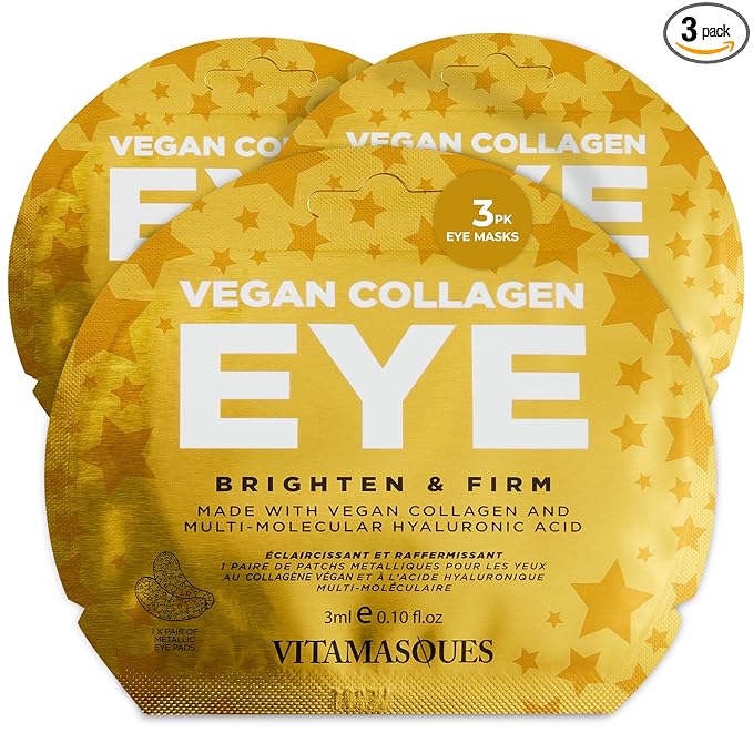 Vitamasques Under Eye Patches 3-Pack - Firming & Brightening - Anti Aging Collagen Korean Skin Care Reduce Fine Lines, Puffiness, Wrinkles & Dark Circles - Hyaluronic Acid - Vegan & Cruelty-Free