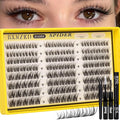 Spider Lash Clusters Kit Natural Fluffy Eyelash Clusters Kit Spider Breeze Cluster Eyelash Extensions 10-16MM D Curly Wispy Individual Lashes with Invisible Band for DIY Lash Beginners