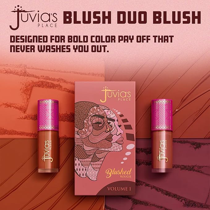 Juvia's Place Blushed Duo Blush - Two Tone Pigmented Buildable Pressed Mineral Powder - Rosy Natural Cheeks Matte Fresh Finish for All Skin Color -Volume1