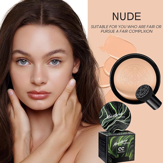 Mushroom Head Air Cushion CC Cream - Tattoo Cover up BB Cream Foundation Makeup Moisturizing Concealer Long-Lasting, Cushion Foundation Full Coverage Self Adjusting (Nude)